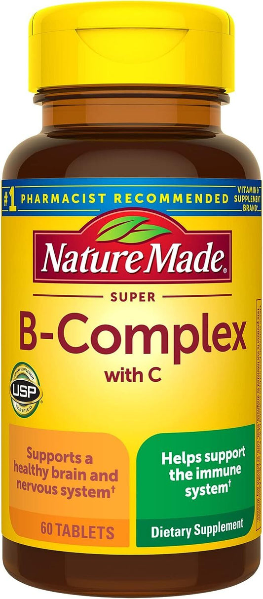 Nature Made Super B Complex with Vitamin C and Folic Acid, Dietary Supplement for Immune Support, 60 Tablets