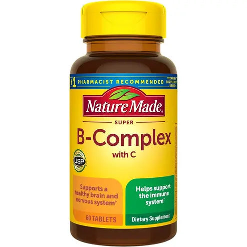 Nature Made Super B Complex with Vitamin C and Folic Acid, Dietary Supplement for Immune Support, 60 Tablets