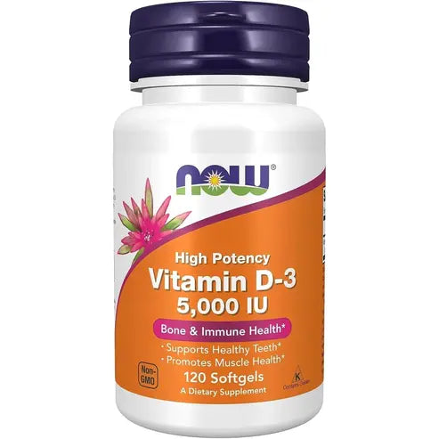 NOW Supplements, Vitamin D-3 5,000 IU, High Potency, Structural Support*, 120 Softgels