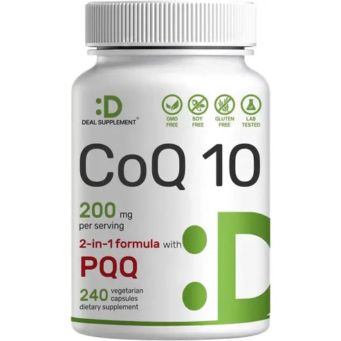 CoQ10 200mg & PQQ 200mcg, 240 Veggie Capsules – 2 in 1 Coenzyme Q10 Supplement for Better Absorption – Antioxidant Support for Energy, Brain, &...