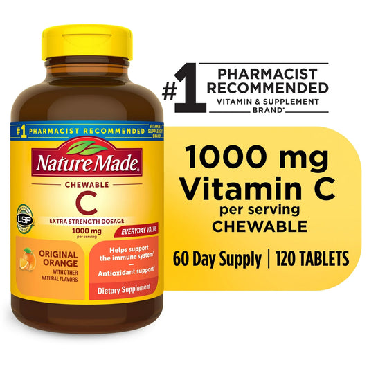 Nature Made Extra Strength Dosage Chewable Vitamin C 1000 mg Per Serving Tablets, 120 Count