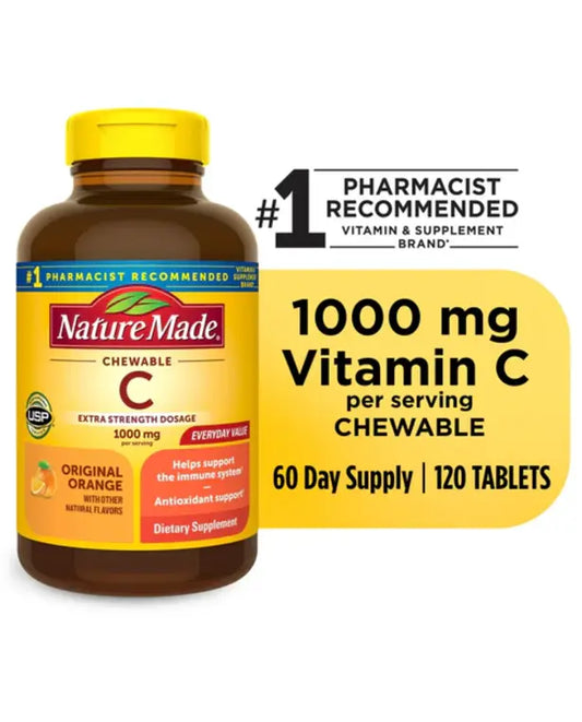 Nature Made Extra Strength Dosage Chewable Vitamin C 1000 mg Per Serving Tablets, 120 Count