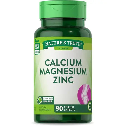 Calcium Magnesium Zinc Supplement | 90 Caplets | Non-GMO and Gluten Free | by Nature's Truth