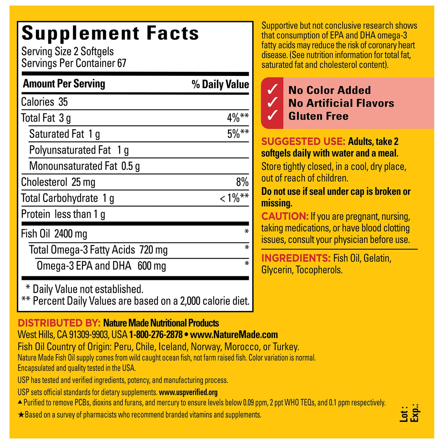 Nature Made Fish Oil 2400mg, Omega 3 Fish Oil Supplements, 134 Count