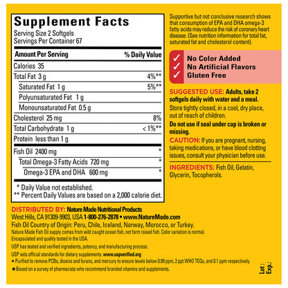 Nature Made Fish Oil 2400mg, Omega 3 Fish Oil Supplements, 134 Count