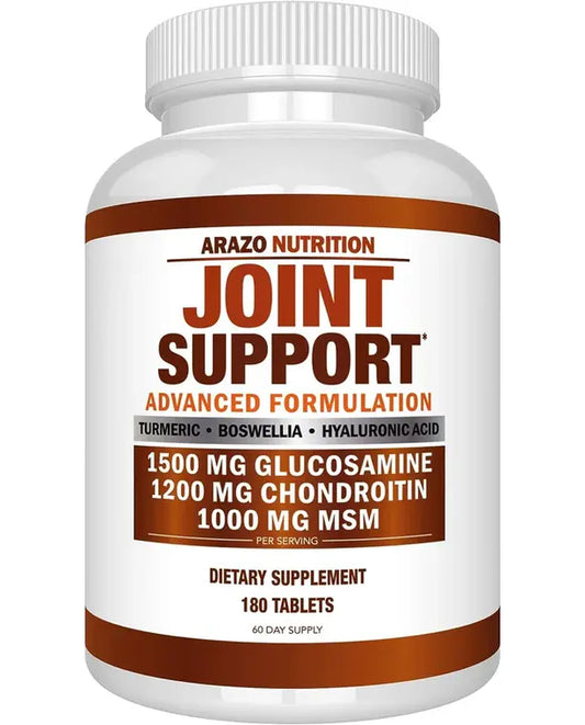 Arazo Nutrition Glucosamine Chondroitin Turmeric MSM Boswellia - Joint Support Supplement for Relief 180 Tablets