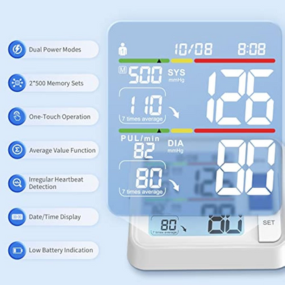 Afloia Blood Pressure Monitor Upper Arm Automatic BP Machine 2X 500 Accurate Memory Reading Digital Irregular Heartbeat & Hypertension Detector with
