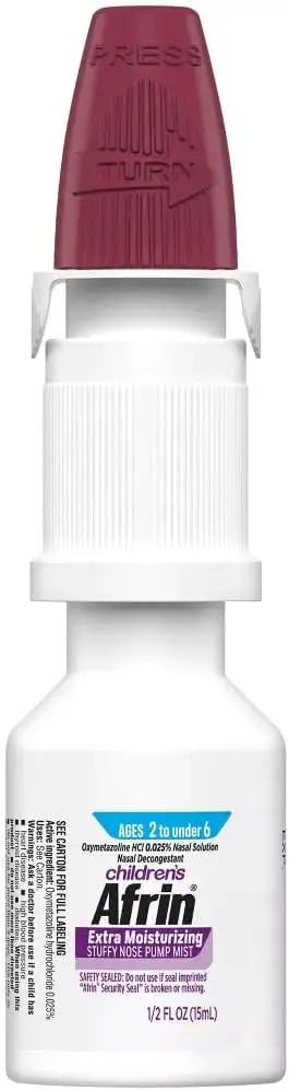 Afrin Childrens, Age 2-6, Extra Moisturizing Stuffy Kids Nasal Spray Pump Mist, 12 Hour Nasal Congestion Relief - Twin Pack, 30 mL Afrin
