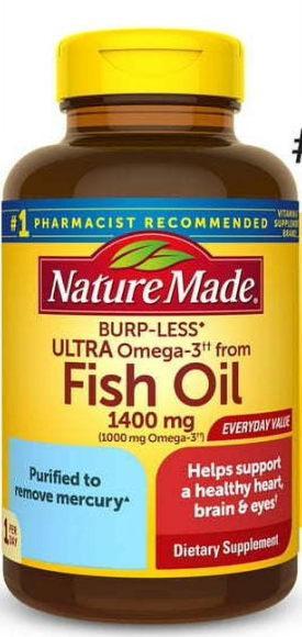 Nature Made Burp Less Ultra Omega 3 Fish Oil 1400 mg Softgels, Fish Oil Supplements, 65 Count