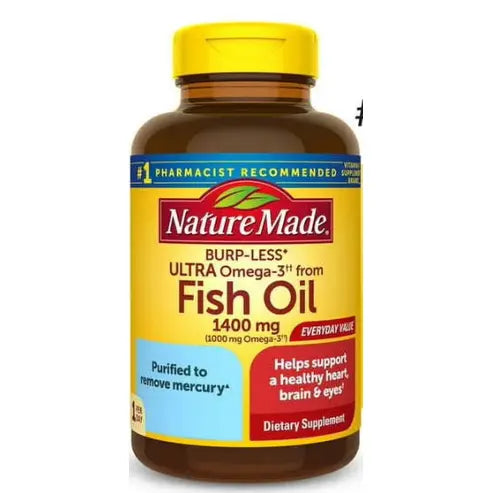 Nature Made Burp Less Ultra Omega 3 Fish Oil 1400 mg Softgels, Fish Oil Supplements, 65 Count