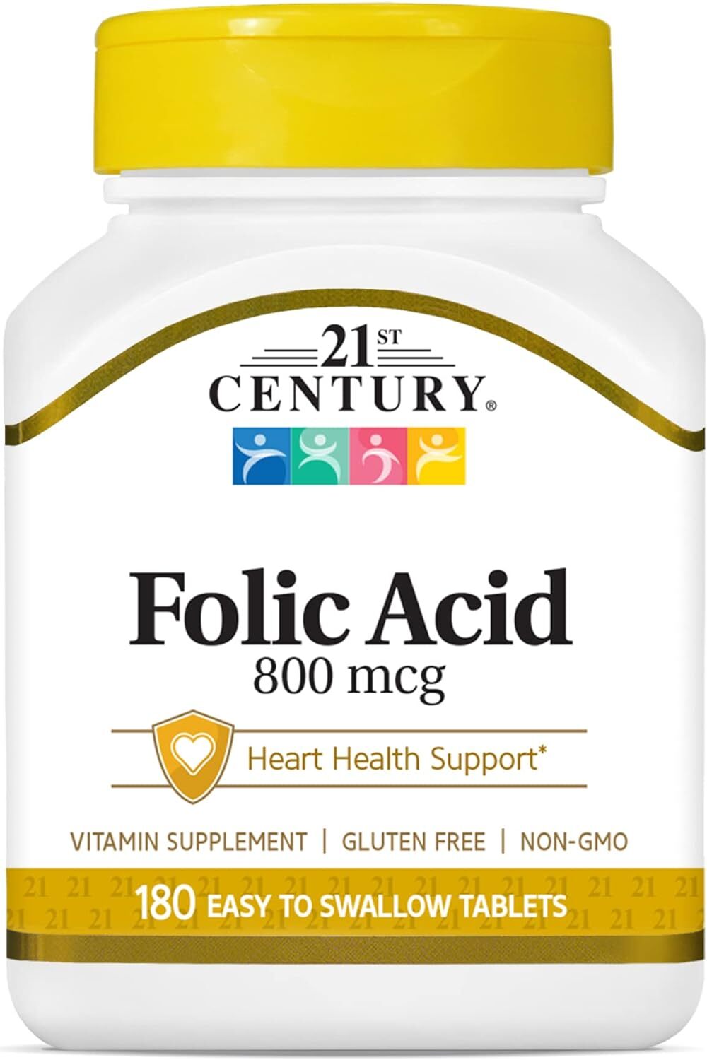 21st Century 800 mcg Folic Acid Tablets, Assorted, 180 Count