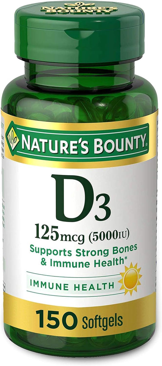 Nature's Bounty Vitamin D3, Immune and Bone Support, 5000IU, Rapid Release Softgels, 150 Ct