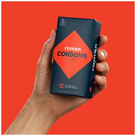 Roman Condoms | Ultra-Thin, Lubricated Condoms Made with 100% Natural Rubber Latex, FDA-Cleared, Electronically Tested for Safety and Reliability