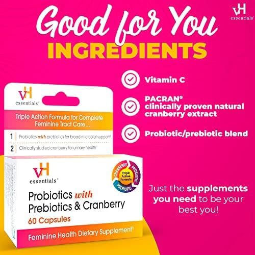vH essentials Probiotics with Prebiotics and Cranberry Feminine Health Supplement - 60 Capsules VH Essential