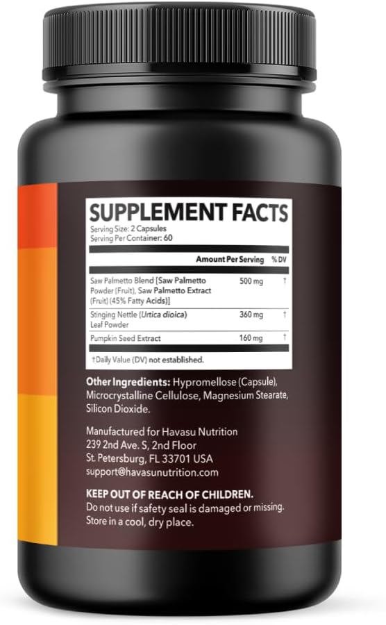 Havasu Nut Palmetto Prostate Supplement for Men | Nettle Seed & Pumpkin Seed Oil Capsules for Potent 3X Formula | Ultimate Prostate & Bladder Support for Older Men | 2 Month Supply with 120 Male Pills
