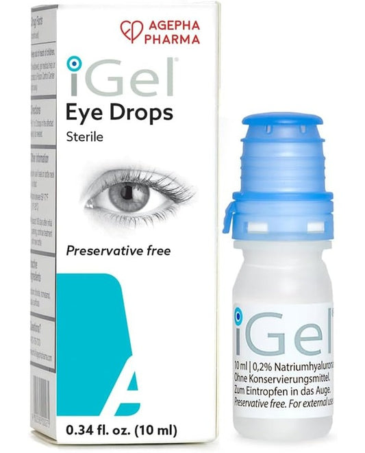 AGEPHA iGel® Moisturizing Eye Drops for Dry Itchy Eyes | Artificial Tears for Red Eyes | Lubricating Eye Drops for Contact Lenses