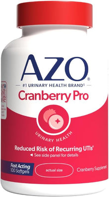 AZO Cranberry Pro Urinary Tract Health Supplement 600mg PACRAN, 100 Softgels AZO