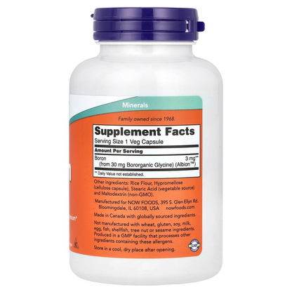 NOW Supplements, Boron 3 mg (Bororganic Glycine), Structural Support*, 250 Veg Capsules