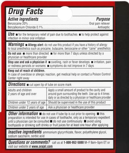 Orajel 3X for Toothache & Gum Pain: Maximum Gel Tube 0.42 oz