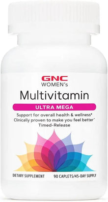 GNC Women's Ultra Mega Multivitamin | Supports Overall Health and Wellness in Women, Clinically Proven to Make You Feel Better, Timed-Release | 90 Caplets GNC