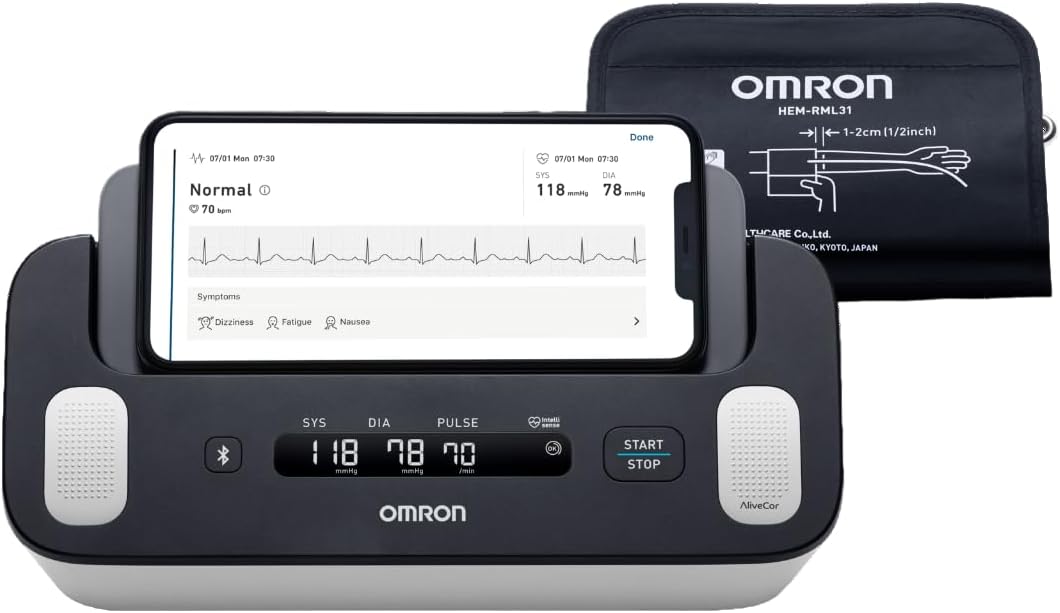 Omron Complete Wireless Upper Arm Blood Pressure Monitor + EKG; Measure Bp, EKG, Afib, Tachycardia, Bradycardia & Sinus Rhythm; Built-In Bluetooth Technology