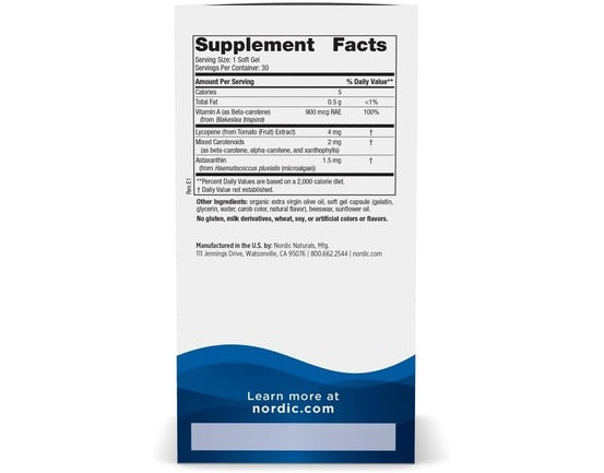 Nordic Naturals Vitamin A + Carotenoids, Unflavored - 30 Soft Gels - Lycopene & Astaxanthin - Supports Skin, Cellular Health - Non-GMO - 30 Servings
