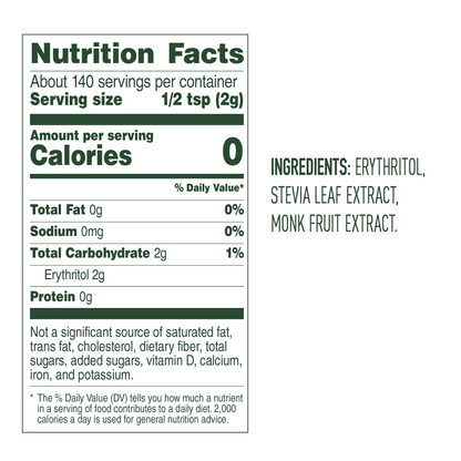 WHOLE EARTH Stevia & Monk Fruit Plant-Based Sweetener, 9.8 Ounce Jar