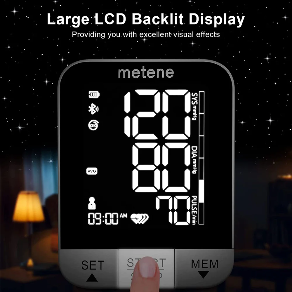 Matene 2022 New Bluetooth Blood Pressure Machine, Smart Wireless Blood Pressure Monitor with Adjustable Large Cuff(8.7-16.5in) and Backlit Display, APP Unlimited Memory for 2 Users and Smart Tracking