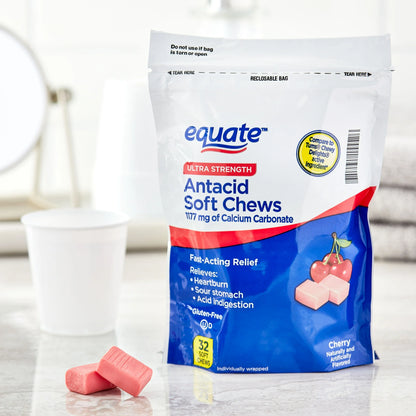 Equate Ultra Strength Antacid Soft Chews for Heartburn and Indigestion Relief, Cherry, 32 Soft Chews