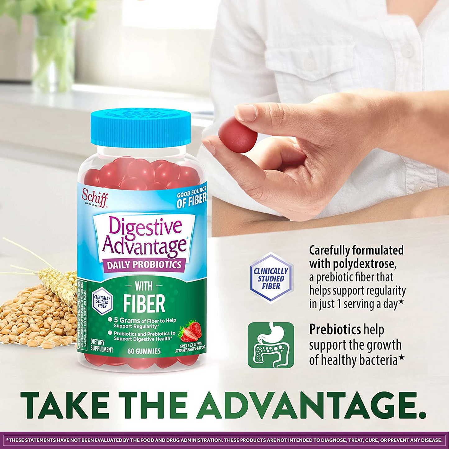 Digestive Advantage Prebiotic Fiber Gummies + Probiotics for Digestive Health, Daily Gummies for Women & Men, Digestive Supplement for Regularity
