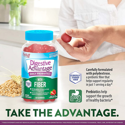 Digestive Advantage Prebiotic Fiber Gummies + Probiotics for Digestive Health, Daily Gummies for Women & Men, Digestive Supplement for Regularity
