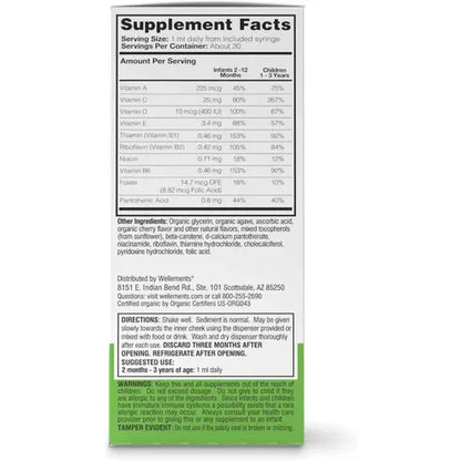 Wellements Organic Multivitamin Drops, 1 Fl Oz, Baby Liquid Vitamin Supplement for Infants & Toddlers, Provides Daily dose of Vitamins A,B,C,D & E.* No Artificial Colors or Unnecessary Preservatives