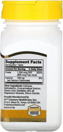 21st Century 800 mcg Folic Acid Tablets, Assorted, 180 Count 21st Century