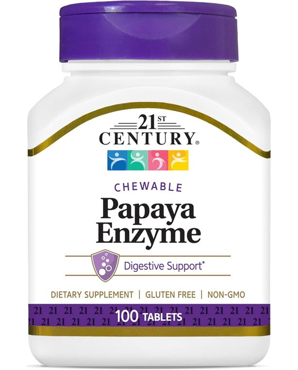 21st Century Papaya Enzyme Chewable Tablets, Tropical, 100 Count