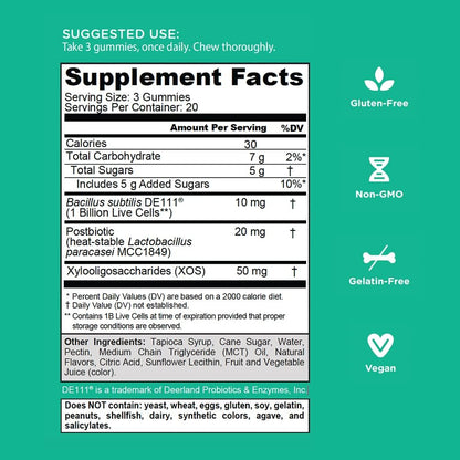 Goli Pre + Post + Probiotics Gummies - 60 Count - World’s First 3-in-1 Gluten-Free, Vegan, Non-GMO, and Gelatin-Free.