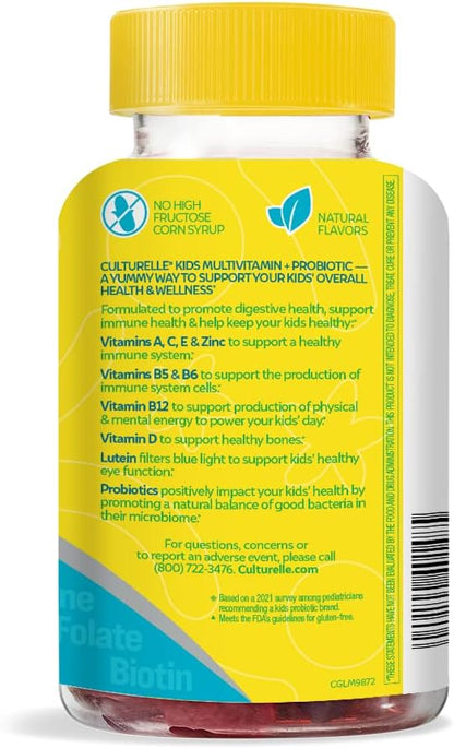 Culturelle Kids Multivitamin + Probiotic for Kids (Ages 2+) - 60 Count, Peach-Orange & Mixed Berry Flavor - Digestive Health & Immune Support Gummies with Lutein to Support Eye Health