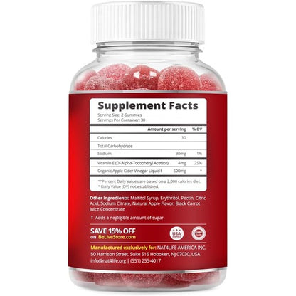 BeLive Apple Cider Vinegar Gummies - AVC Gummies Without Sugar I Detox, Cleanse & Support Digestive Health, Tasty Alternative to AVC Capsules, Vegan, Keto Friendly, Non GMO, Gluten Free | 60 Ct