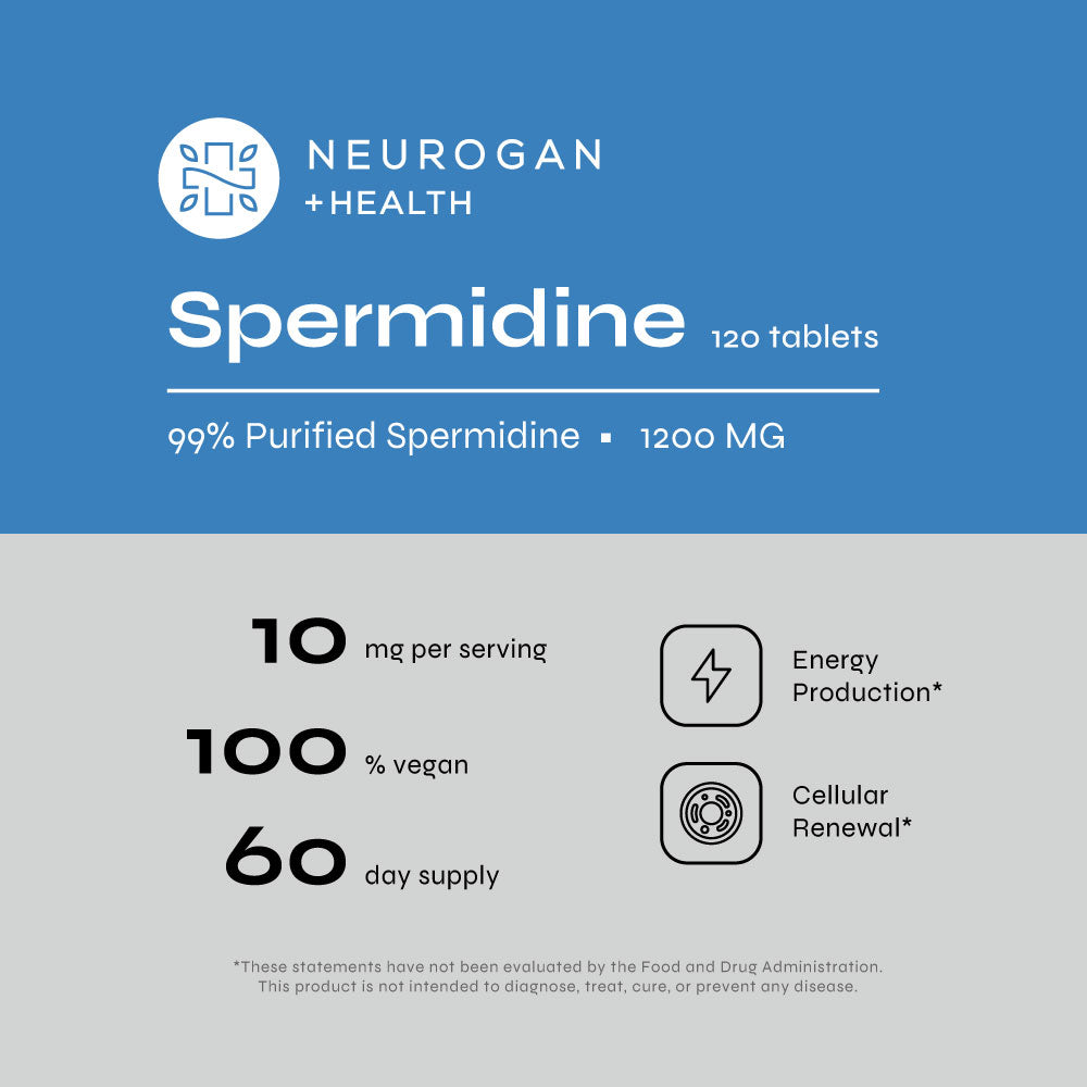 Spermidine Supplement - 10mg - 99% Pure Spermidine - Clinically Tested - 3rd Party Tested - Autophagy Supplement - Made in USA, Metabolic Boost, 120 Vegan Tablets Neurogan Health
