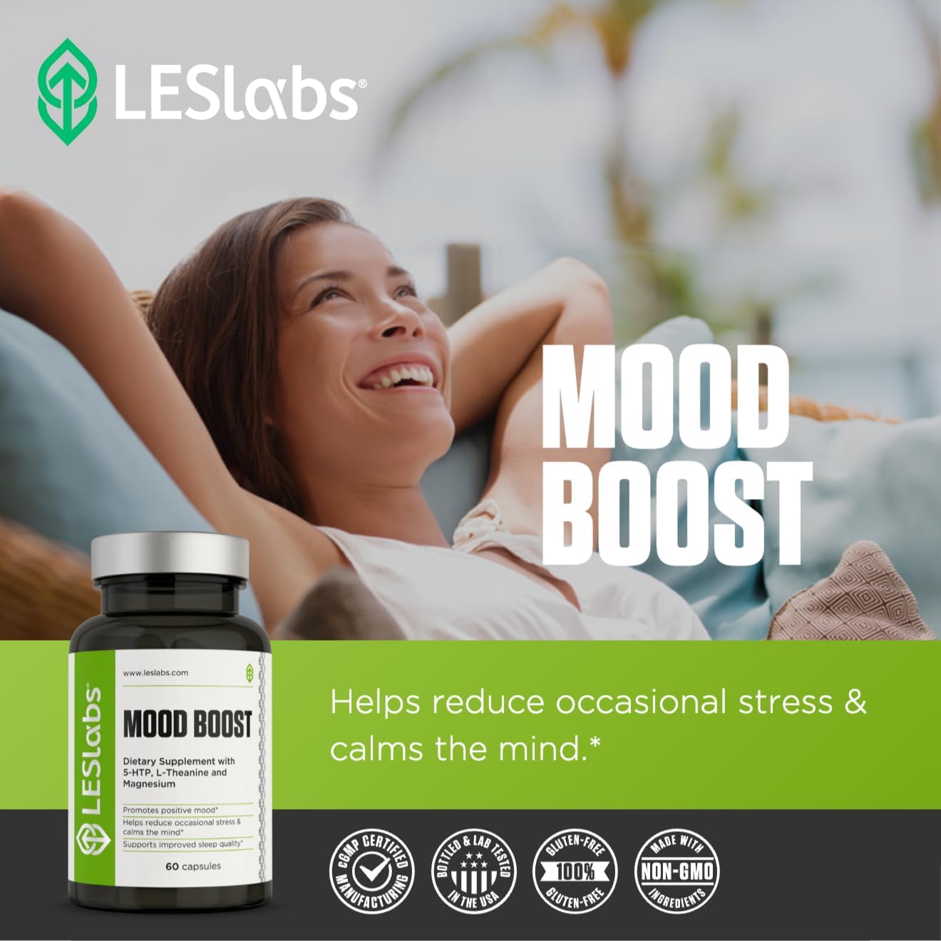 LES Labs Mood Boost – Stress Relief, Mood Support, Deep Relaxation & Better Sleep -  60 Capsules