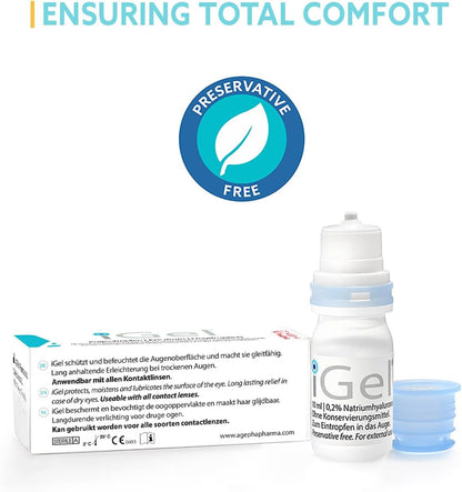 AGEPHA iGel® Moisturizing Eye Drops for Dry Itchy Eyes | Artificial Tears for Red Eyes | Lubricating Eye Drops for Contact Lenses