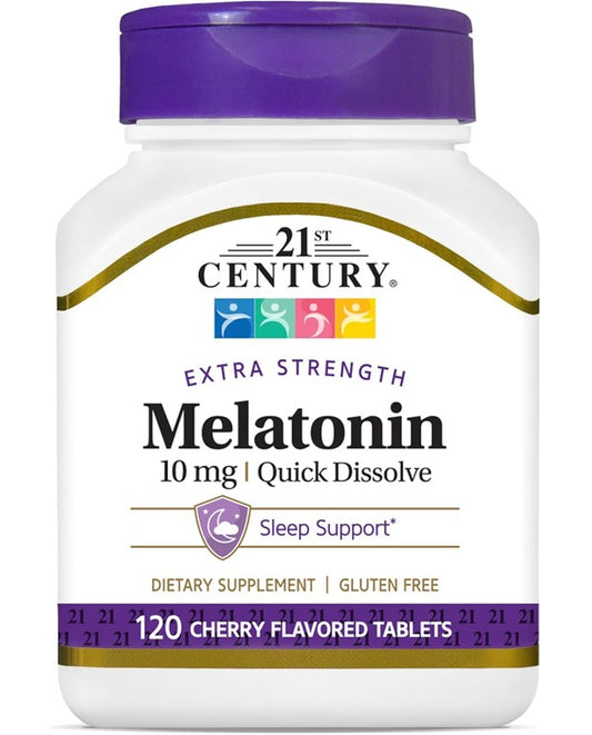 21st Century, Melatonin Quick Dissolve Tablets 10 mg, White, Cherry, 120 Count