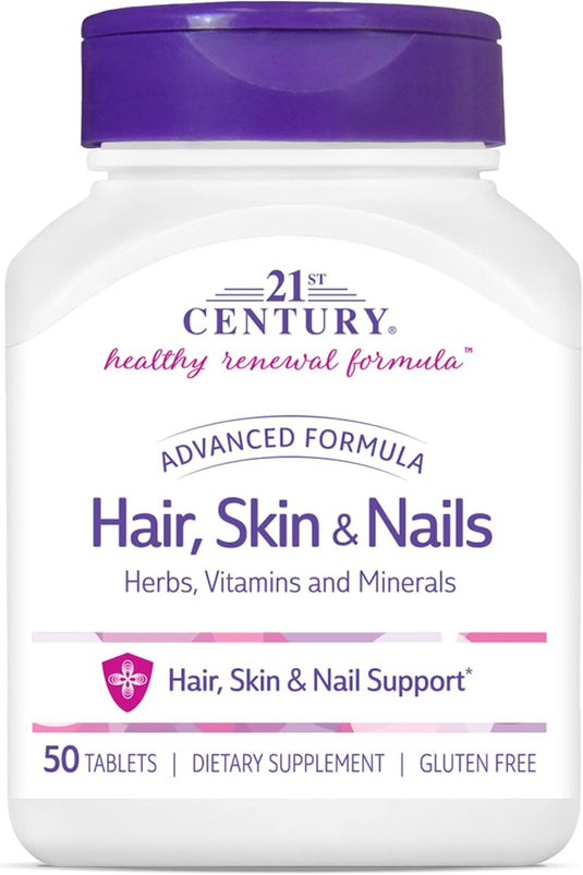 21st Century Hair, Skin and Nails Advanced Formula Caplets, 50 Count 21st Century