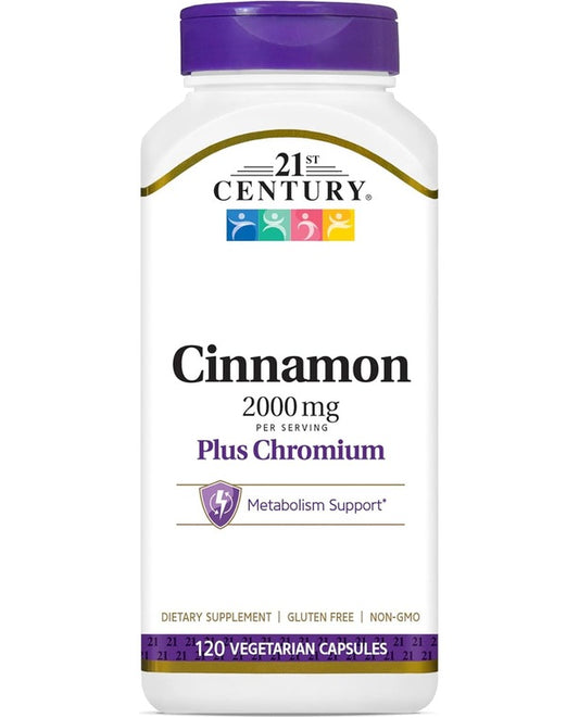 21st Century Cinnamon 2000 mg Per Serving Plus Chromium Vegetarian Capsules 120 count