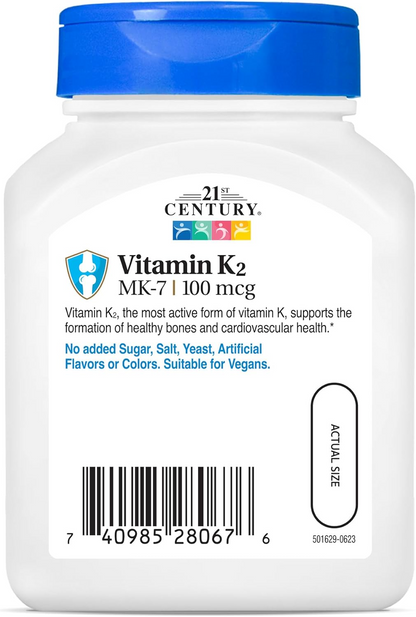 21st Century Healthcare Vitamin K2 (MK-7) 100 mg Vegetarian Capsules, 110 Count