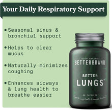 BetterLungs Daily Respiratory Health Supplement (60 Capsules) | with Vitamin D, Elderberry, Ginseng, Mullein, and Reishi Mushroom | for Lung Health, Allergy, Sinus, and Mucus Relief Betterbrand
