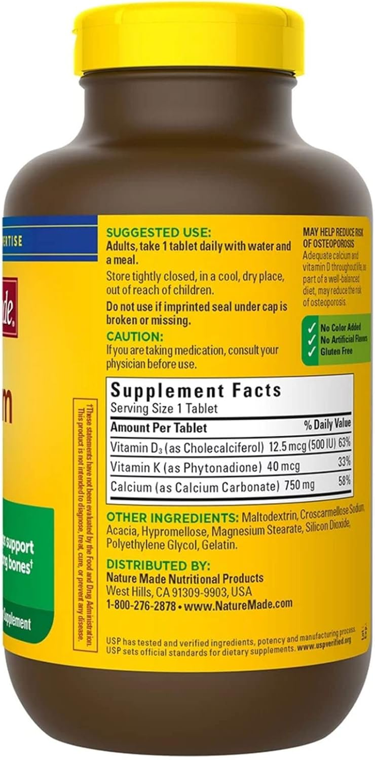 Nature Made Calcium 750 mg  D3 + K 300 Tablets