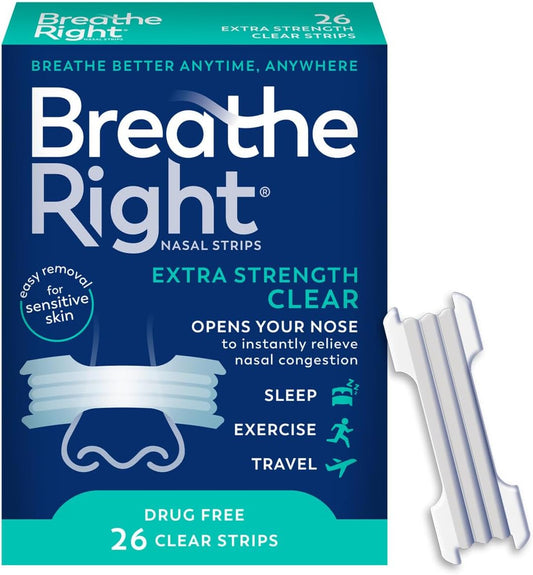 Breathe Right Extra Strength Nasal Strips, Clear, For Sensitive Skin, 26 Count