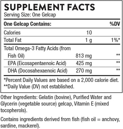 Thorne Super EPA - Omega-3 Fatty Acids EPA 425mg and DHA 270mg Supplement - Support Healthy Heart, Brain, Cardiovascular, Joints, and Skin - Gluten-Free, Dairy-Free, Soy-Free - 90 Gelcaps