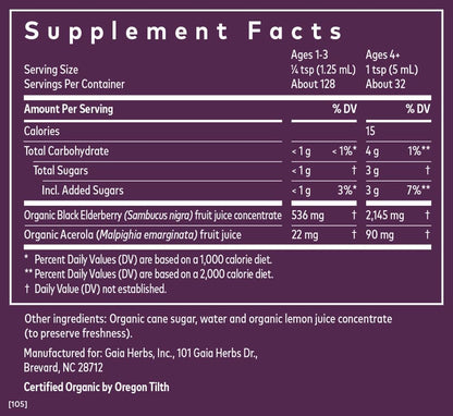 Gaia Herbs Black Elderberry (Sambucus Nigra) Syrup-Immune Support Supplement- Formula-5.4 Fl Oz (32-Day Supply)