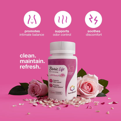 BORIC LIFE Boric Acid Vaginal Suppositories - 100% Pure Made in USA - Boric Life Intimate Health Support (30 Count)